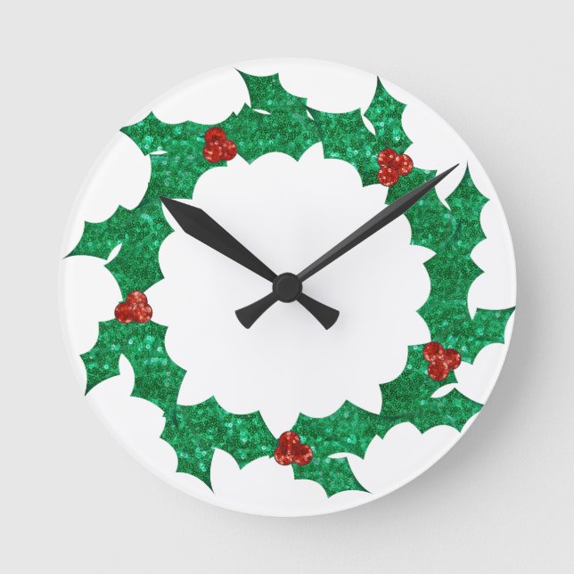 christmas holly wreath round clock (Front)
