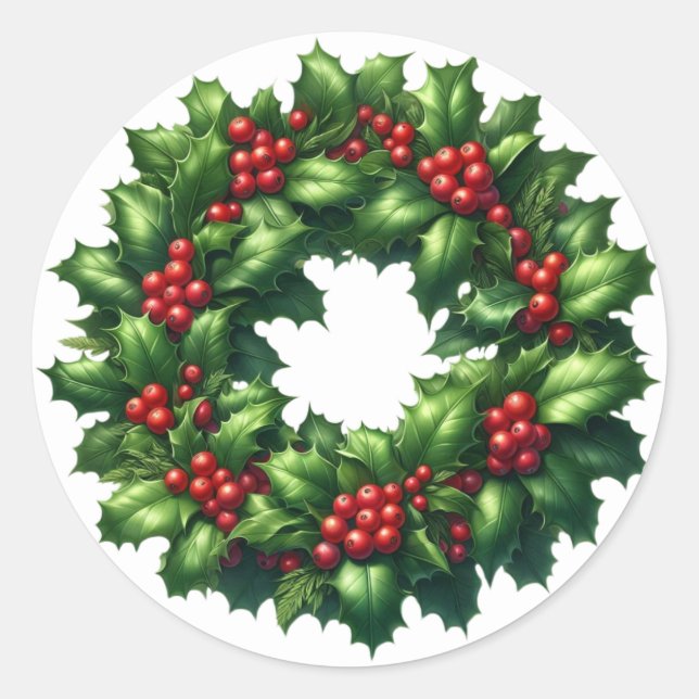 Christmas Holly Wreath Stickers (Front)