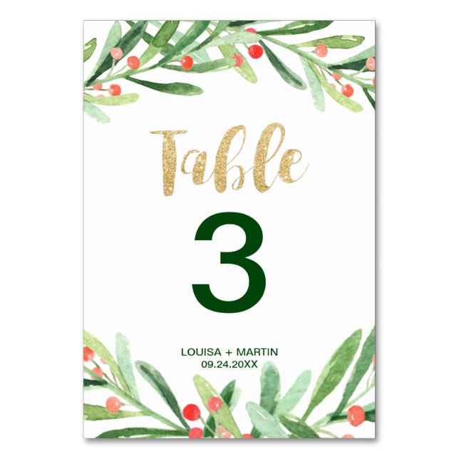 Christmas Holly Wreath Table Number (Front)