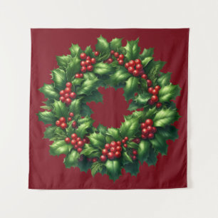 Christmas Holly Wreath Tapestry