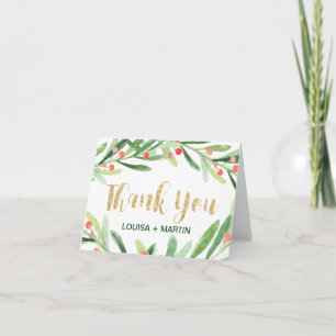 Christmas Holly Wreath Thank You Card