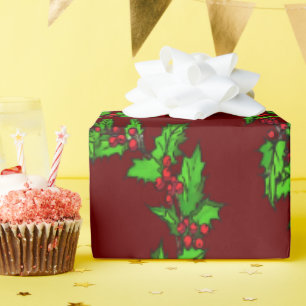 Christmas Holly Wreath Vector Art Wrapping Paper