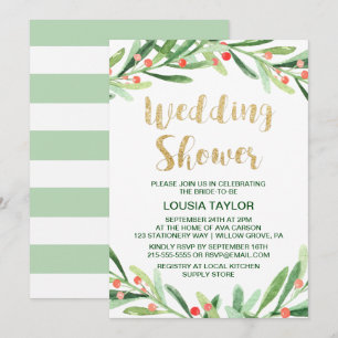Christmas Holly Wreath Wedding Shower Invitation