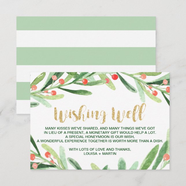 Christmas Holly Wreath Wedding Wishing Well Enclosure Card (Front/Back)