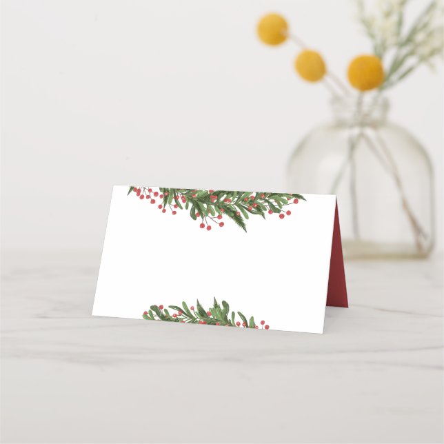 Christmas Holly Wreath Winter Rehearsal Dinner Place Card (Front)