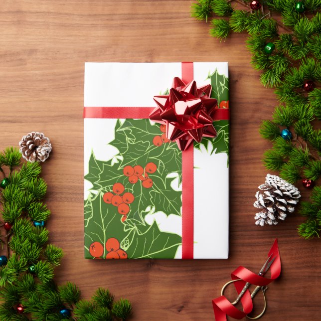 Christmas Holly Wreath  Wrapping Paper (Holiday Gift)