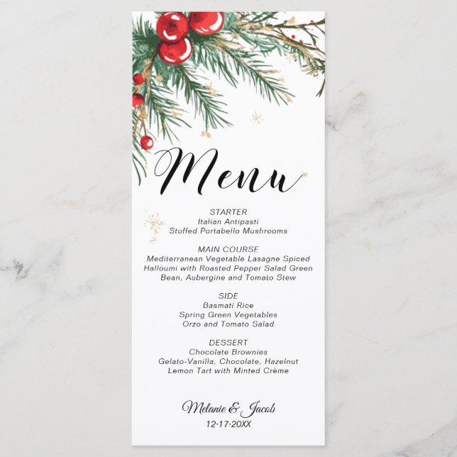 Christmas Holy Berry Wedding Menu Card (Front)