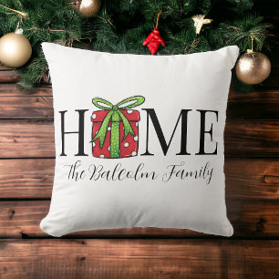 Christmas HOME Red Gift Personalized Family Throw Pillow