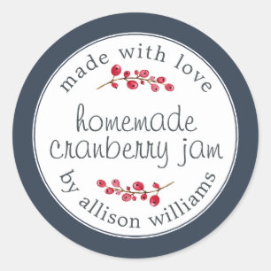 Christmas Homemade Cranberry Jam Can Dark Blue Classic Round Sticker