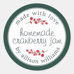Christmas Homemade Cranberry Jam Can Dark Green Classic Round Sticker