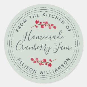 Christmas Homemade Cranberry Jam Can Pastel Green Classic Round Sticker