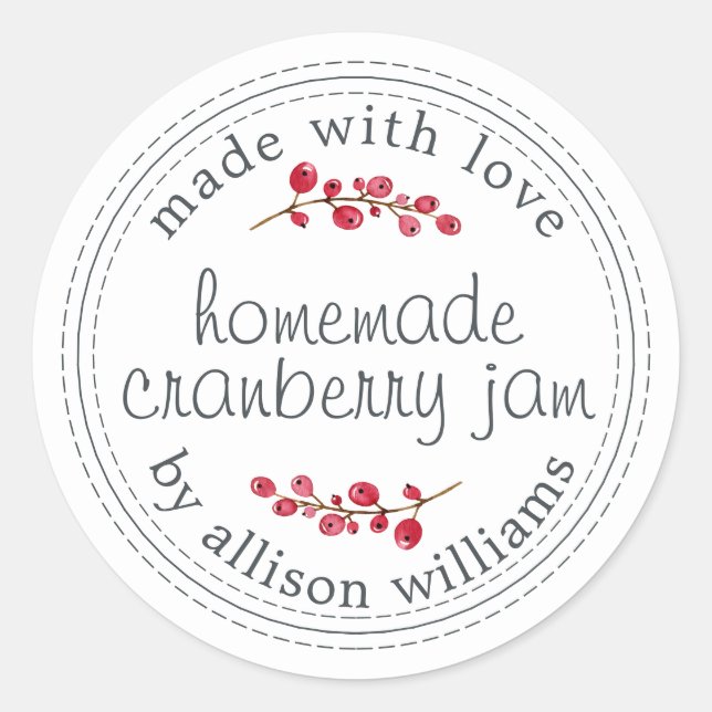 Christmas Homemade Cranberry Jam Canning Classic Round Sticker (Front)