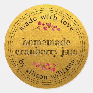 Christmas Homemade Cranberry Jam Canning Gold Classic Round Sticker
