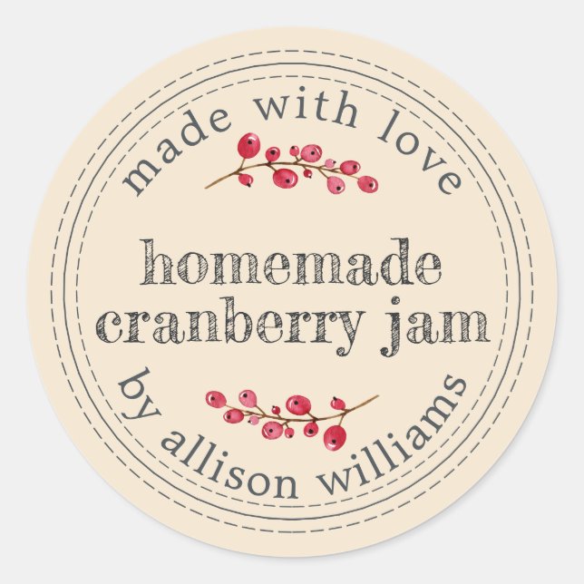 Christmas Homemade Cranberry Jam Canning Ivory Classic Round Sticker (Front)