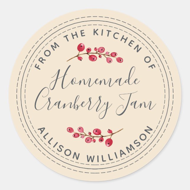 Christmas Homemade Cranberry Jam Canning Ivory Classic Round Sticker (Front)