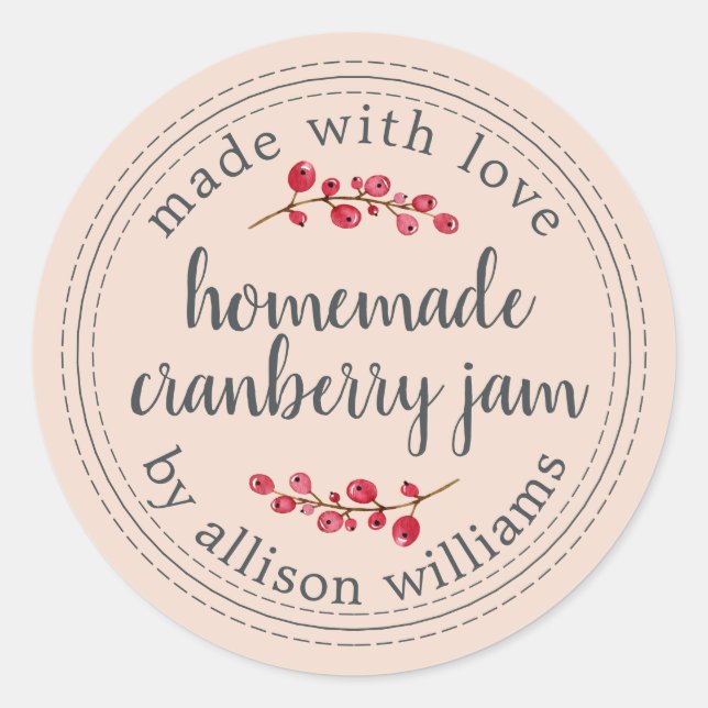 Christmas Homemade Cranberry Jam Canning Pink Classic Round Sticker (Front)