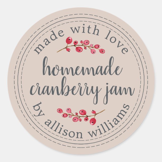 Christmas Homemade Cranberry Jam Canning Purple Classic Round Sticker (Front)