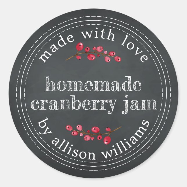 Christmas Homemade Cranberry Jam Chalkboard Classic Round Sticker (Front)