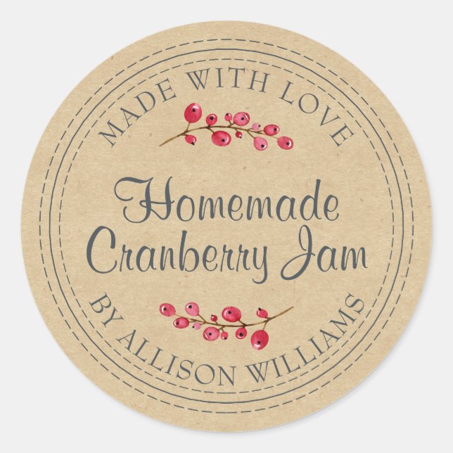 Christmas Homemade Cranberry Jam Kraft Paper Classic Round Sticker (Front)