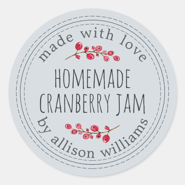 Christmas Homemade Cranberry Jam Pastel Blue Classic Round Sticker (Front)