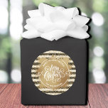 Christmas Homemade Holiday Baking Gold Classic Round Sticker<br><div class="desc">Merry Christmas in chic white lettering on a splash of faux gold foil,  these round stickers are personalized with Sweet Holiday Wishes and your family name in chic lettering on a pattern of gold squiggles over black and white stripes. MATCHING paper plates,  napkins and MORE designs in our store.</div>