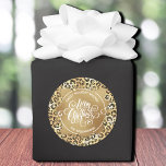Christmas Homemade Holiday Baking Leopard Classic Round Sticker<br><div class="desc">Merry Christmas in chic white lettering on a splash of faux gold foil,  these round stickers are personalized with Sweet Holiday Wishes and your family name in chic lettering on a pattern of gold squiggles over wild leopard print. MATCHING paper plates,  napkins and MORE designs in our store.</div>