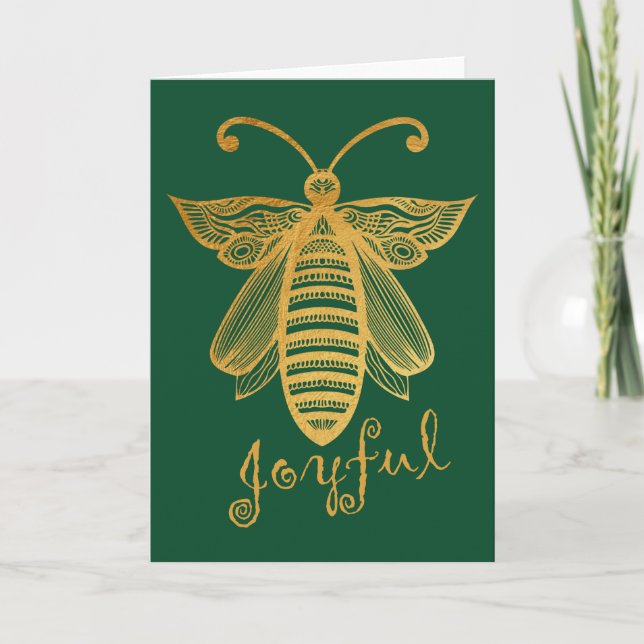Christmas Honeybee "BEE JOYFUL"  Conservation Holiday Card (Front)