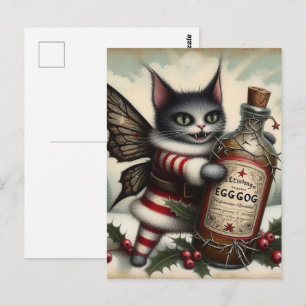 Christmas Horror Kitty Fairy With Eggnog Postcard