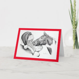 Christmas Horse and Santa Claus Holiday Card