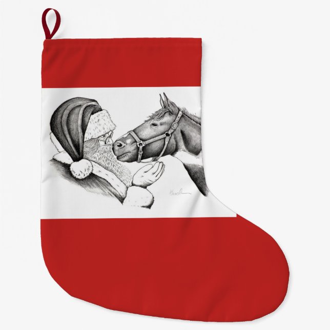Christmas Horse and Santa Claus Large Christmas Stocking (Front)