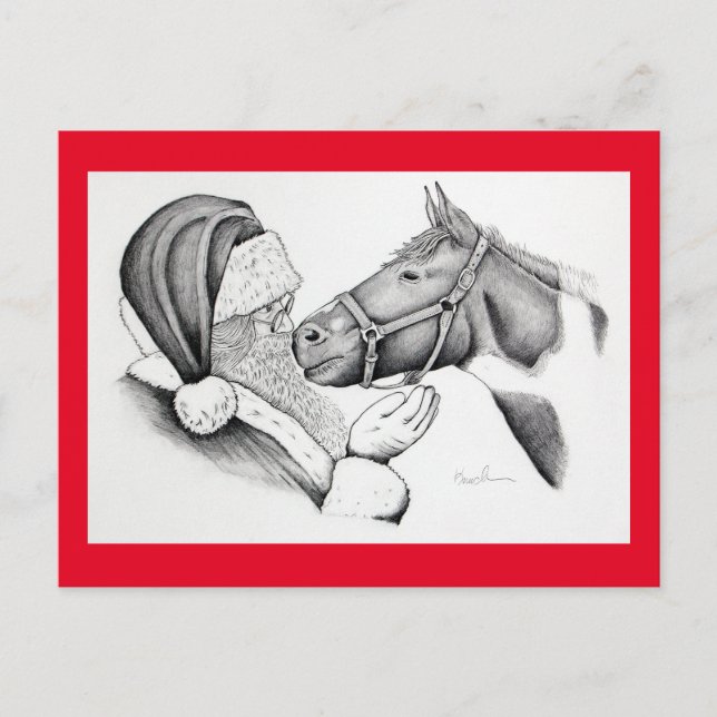Christmas Horse and Santa Claus Postcard (Front)