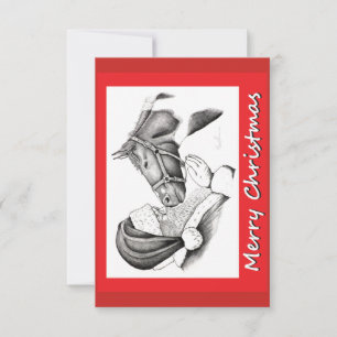 Christmas Horse and santa Claus Thank You Card