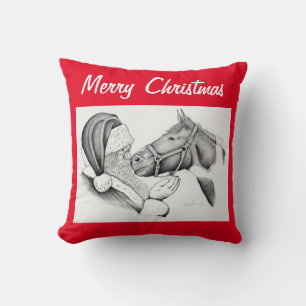 Christmas Horse and Santa Claus Throw Pillow