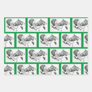 Christmas Horse and Santa Claus Wrapping Paper Sheet