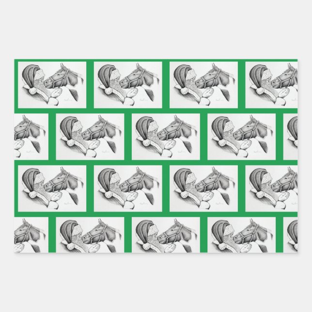 Christmas Horse and Santa Claus Wrapping Paper Sheet (Front)