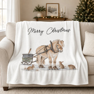 Christmas Horse Animals Winter Fleece Blanket