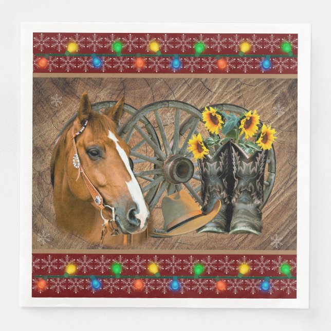 Christmas Horse Cowboy Boots Cowboy Hat  Napkin (Front)