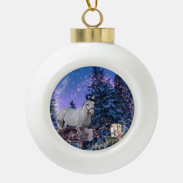 Christmas Horse Magic Ceramic Ball Christmas Ornament (Front)