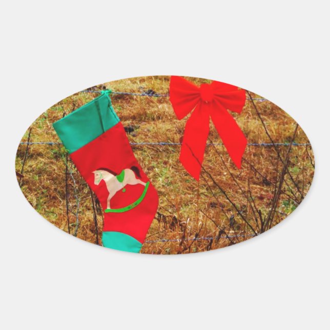 Christmas Horse Oval Sticker (Front)
