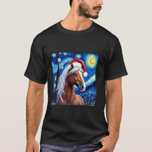 Christmas Horse Santa Hat Van Gogh Starry Night Ho T-Shirt