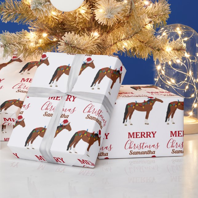 Christmas Horse Santa Hat Xmas Lights   Wrapping Paper (Holidays)