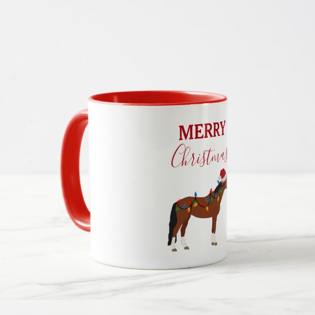 Christmas Horse Santa Hat Xmas Lights Xmas  Mug (Front Left)