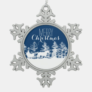 Christmas Horse Sleigh Snowflake Pewter Christmas Ornament