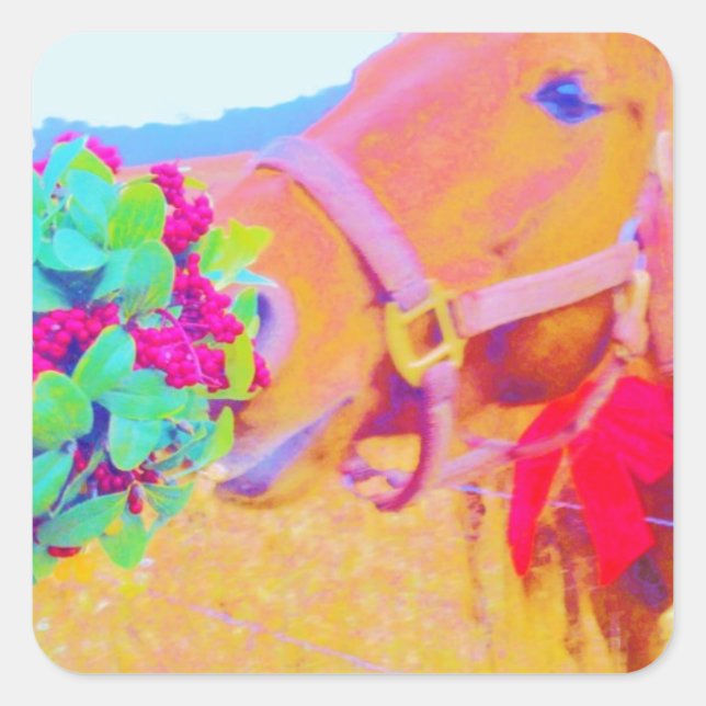 Christmas Horse Square Sticker (Front)