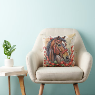 Christmas Horse Throw Pillow