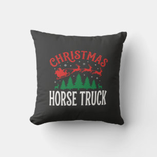Christmas Horse Truck Santa Sleigh Throw Pillow