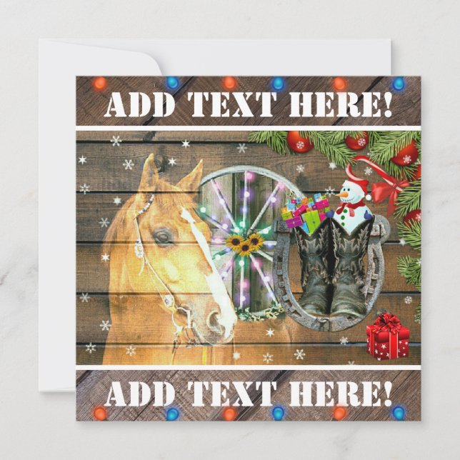Christmas Horse Wagon Wheel Cowboy Boots Garland Announcement (Front)