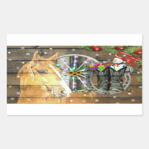 Christmas Horse Wagon Wheel Cowboy Boots Garland Sticker