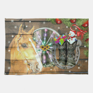 Christmas Horse Wagon Wheel Cowboy Boots Horseshoe Kitchen Towel