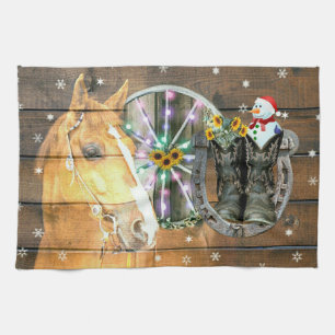 Christmas Horse Wagon Wheel Cowboy Boots Horseshoe Kitchen Towel